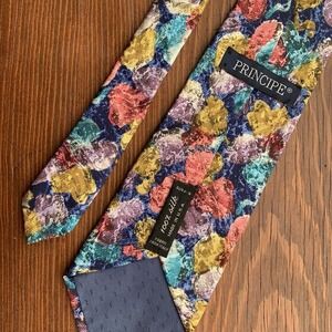 Vintage Principe Men's 100% Silk Neck Tie Watercolor Floral Suit Made In USA‎